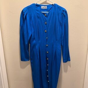 Adrianna Papell Cobalt Blue Buttoned Long Sleeve Dress